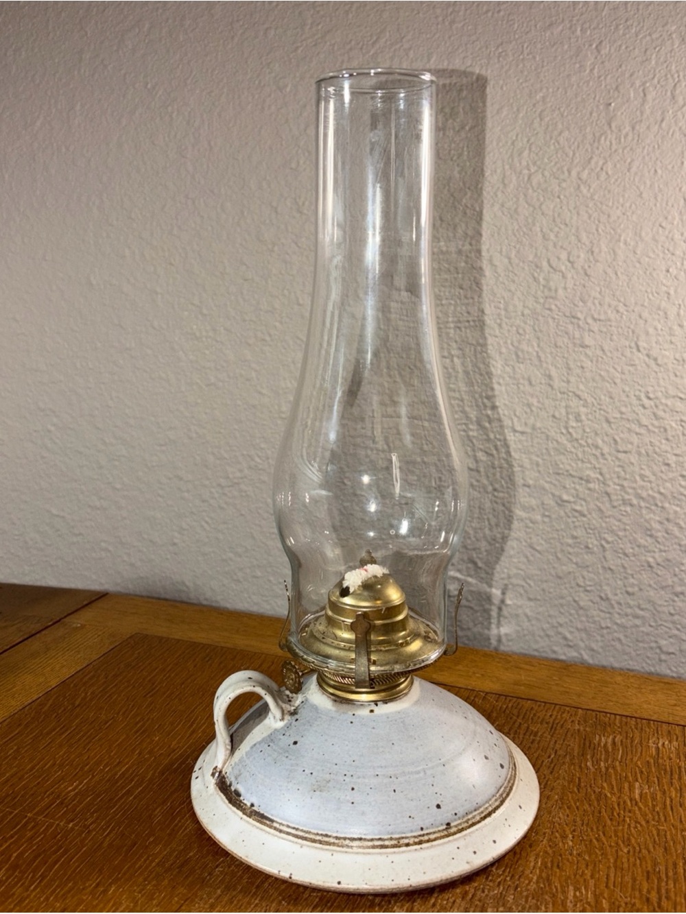 Vintage-Style White Ceramic Oil Lamp with Brass Burner